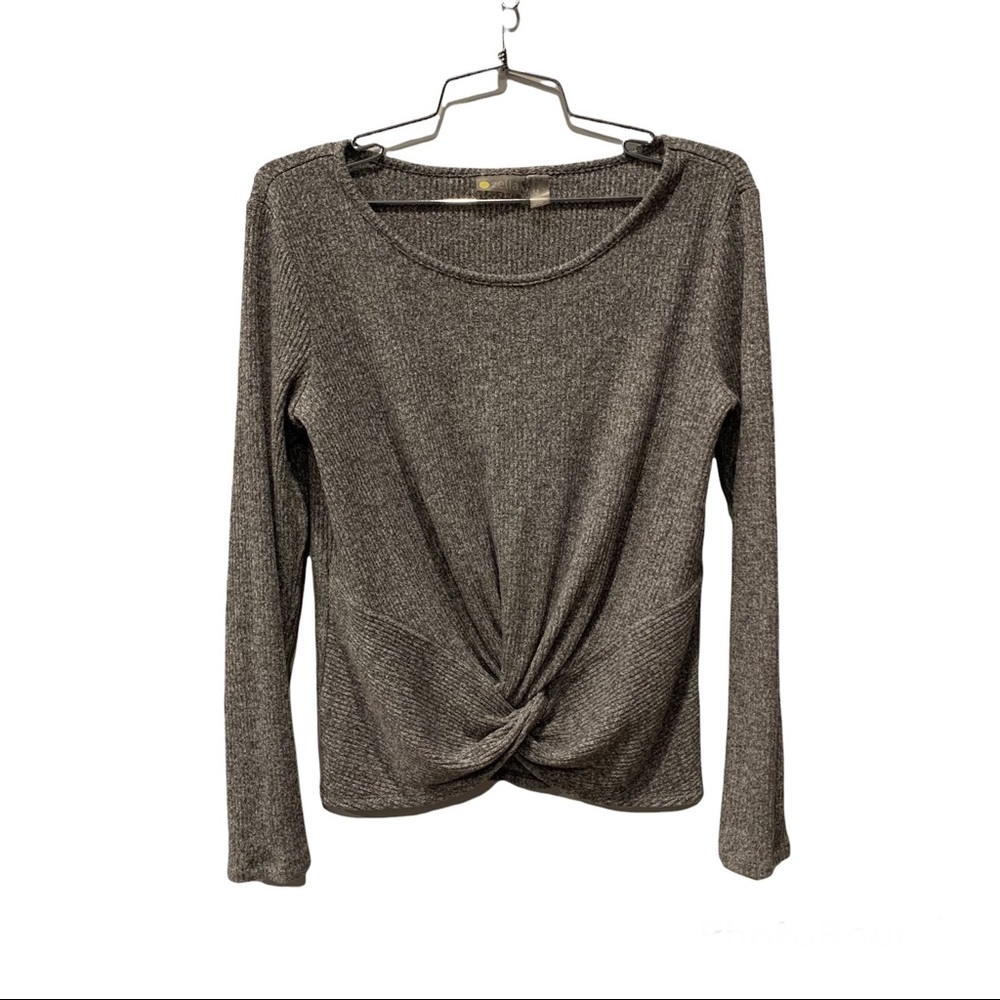 Zella Knot A Chance Twist Front Ribbed Knit Top Sweater Heathered Gray Size M